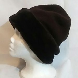 Vintage Kathleen Sweet Herb Womens Hat Brown Fleece Beanie Faux Fur Trim